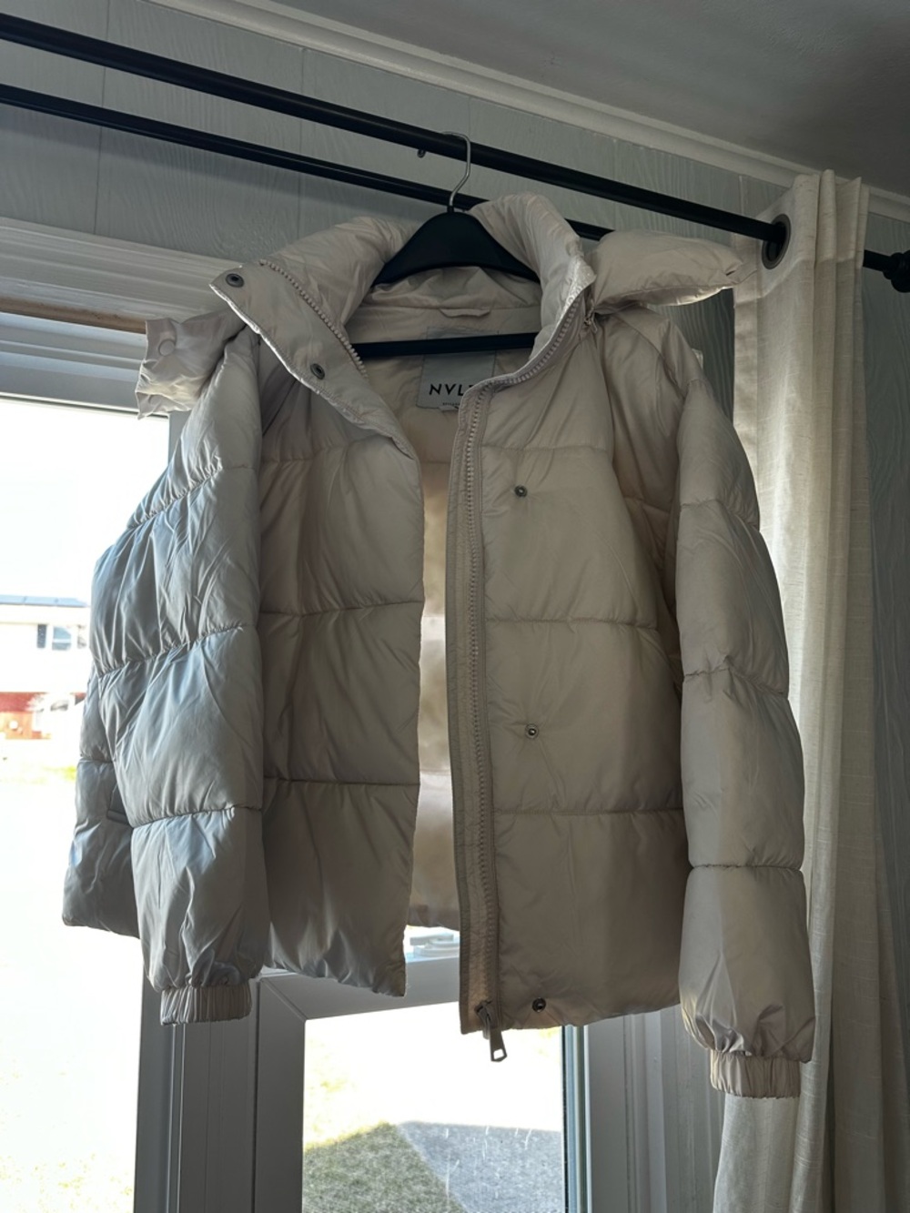 NVLT Cream Quilted Puffer Jacket with Hood